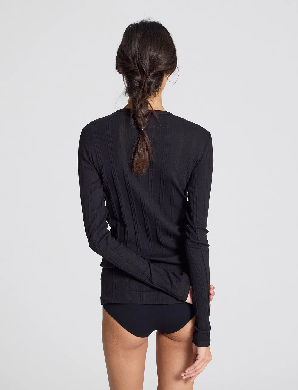 Gai+Lisva - Thyra L/S Cotton Top Drop Needle GO - långärmade toppar - black - 3