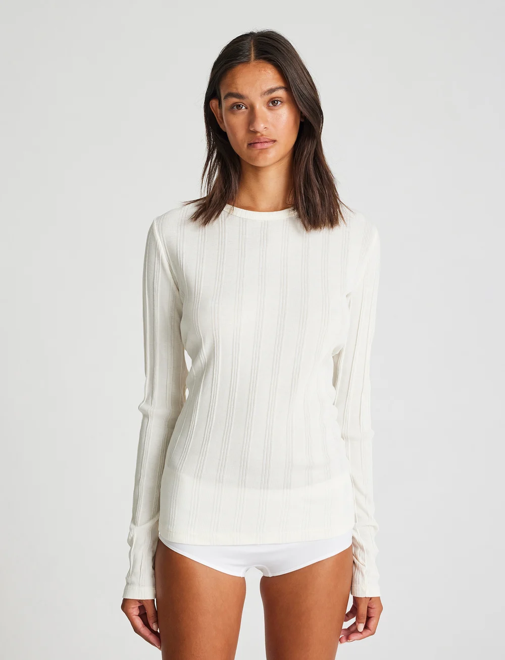 Gai+Lisva - Thyra L/S Cotton Top Drop Needle GO - langærmede toppe - off white - 0