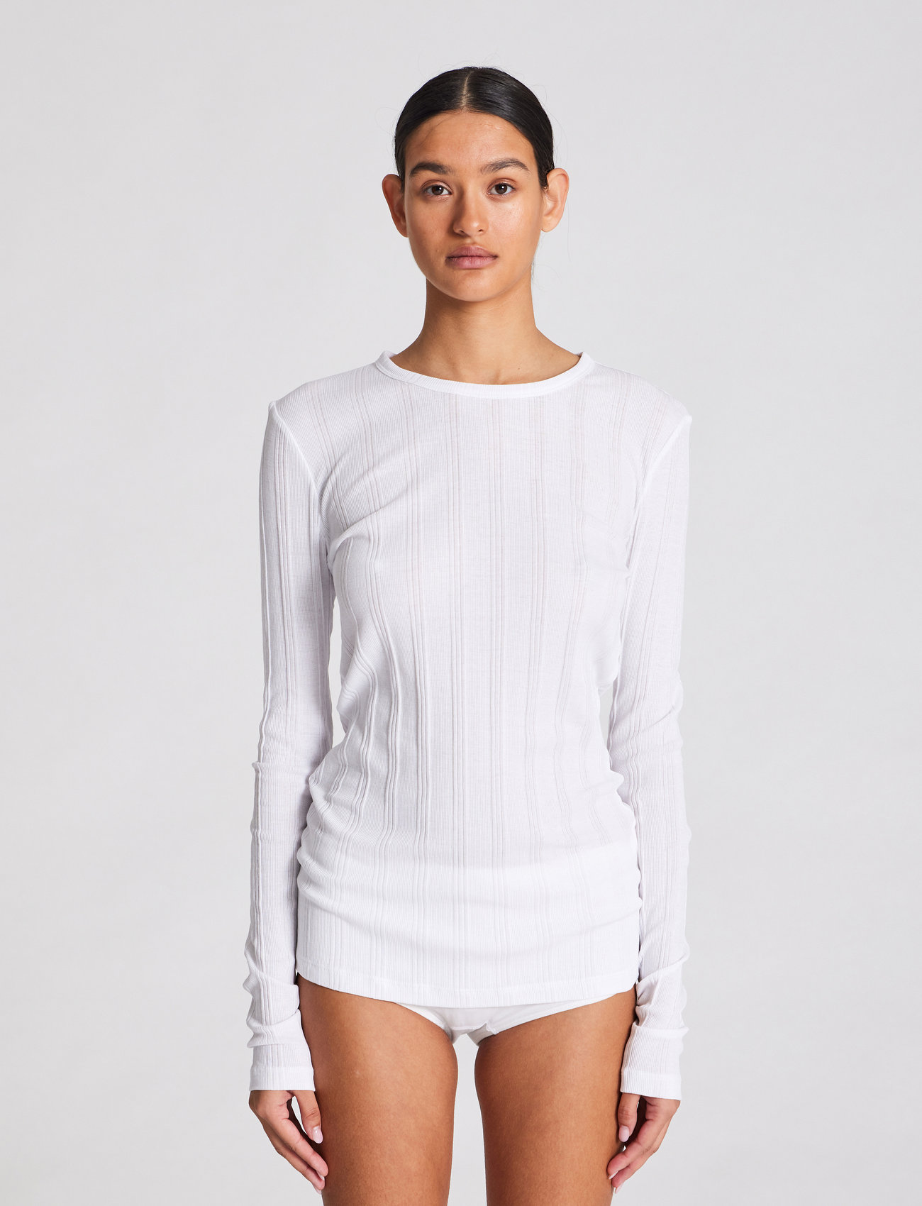Gai+Lisva - Thyra L/S Cotton Top Drop Needle GO - t-shirt & tops - white - 1