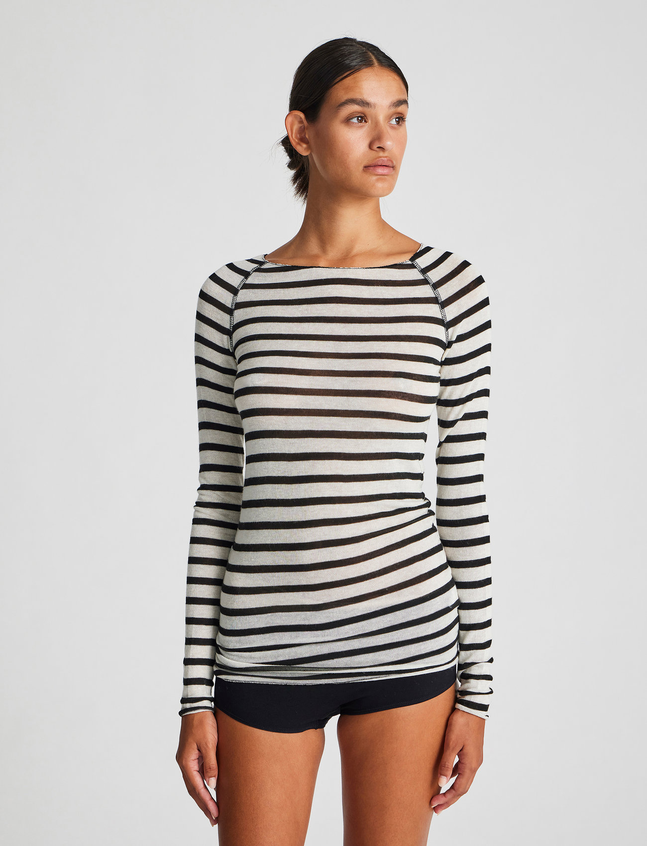 Gai+Lisva - Amalie L/S Sailor Wool Top - long-sleeved tops - ecru sailor stripe - 1