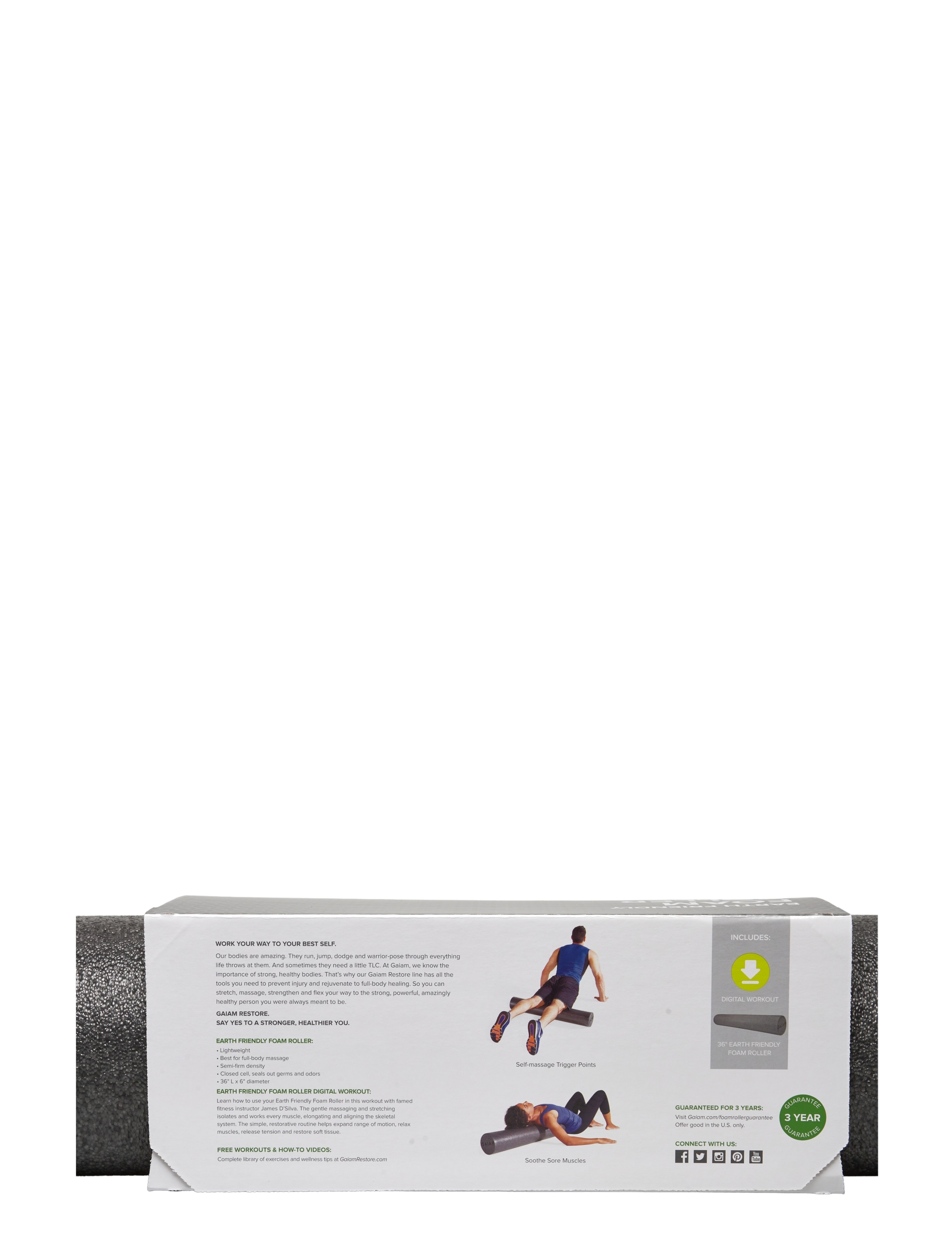 Gaiam - Restore Muscle Therapy Total Body Foam Roller (36" x 6"D) - grey - 2
