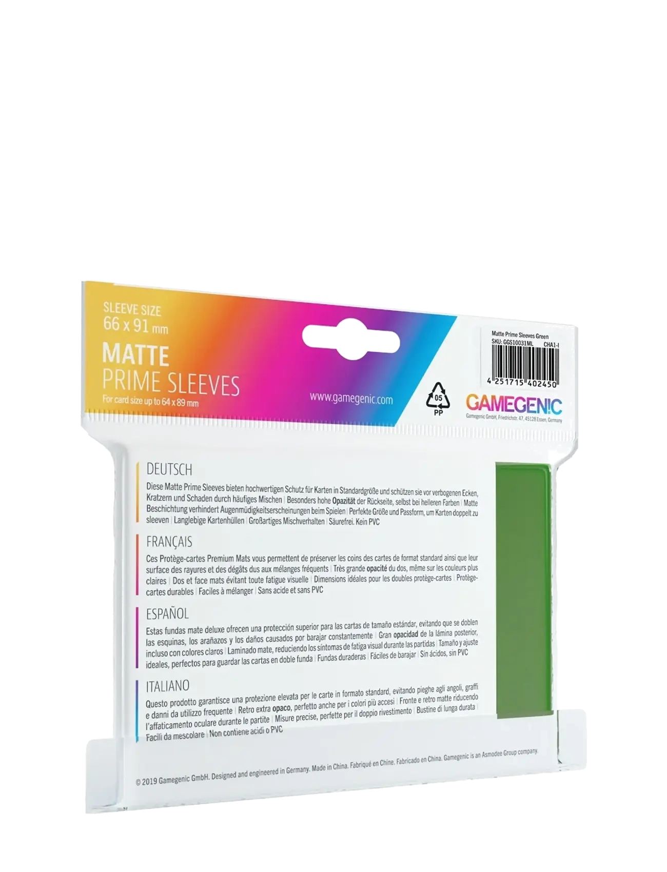Gamegenic - Matte Prime Sleeves Green - samlekort - green - 1