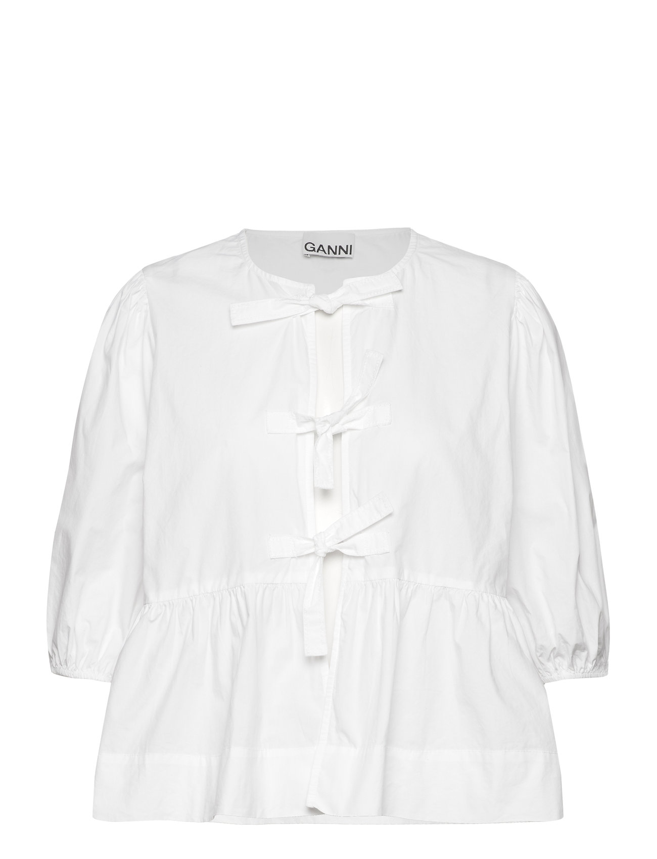 Ganni Cotton Poplin Peplum Tie Blouse - White - 40