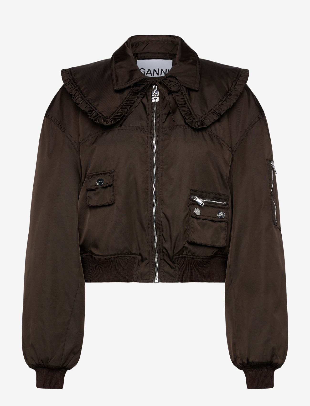 Ganni - Demitasse Duchesse Nylon Bomber Jacke - spring jackets - brown - 0