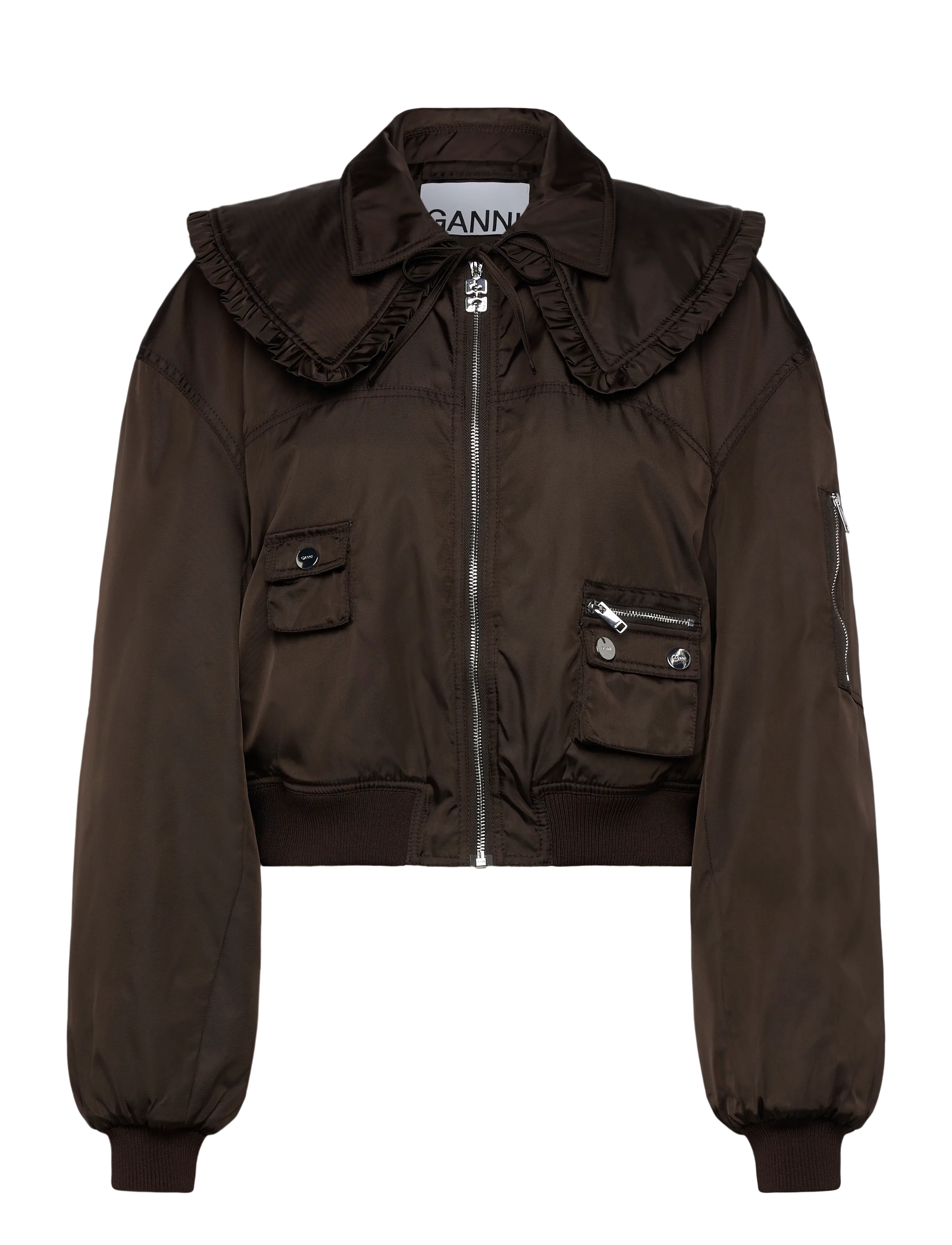 Ganni Demitasse Duchesse Nylon Bomber Jacke - Vaatteet - BROWN / brown