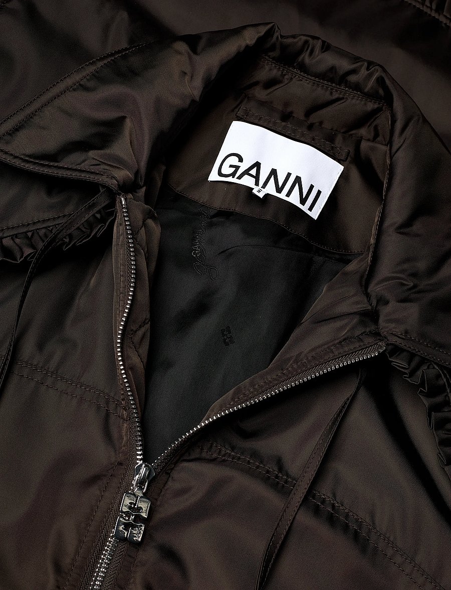 Ganni - Demitasse Duchesse Nylon Bomber Jacke - bomberjakker - brown - 2