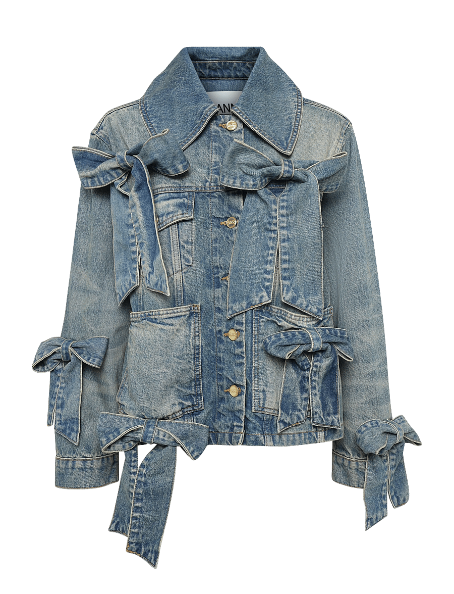 Ganni - Ganni Tint Rigid Denim Bow Jacket - vårjackor - blue - 1