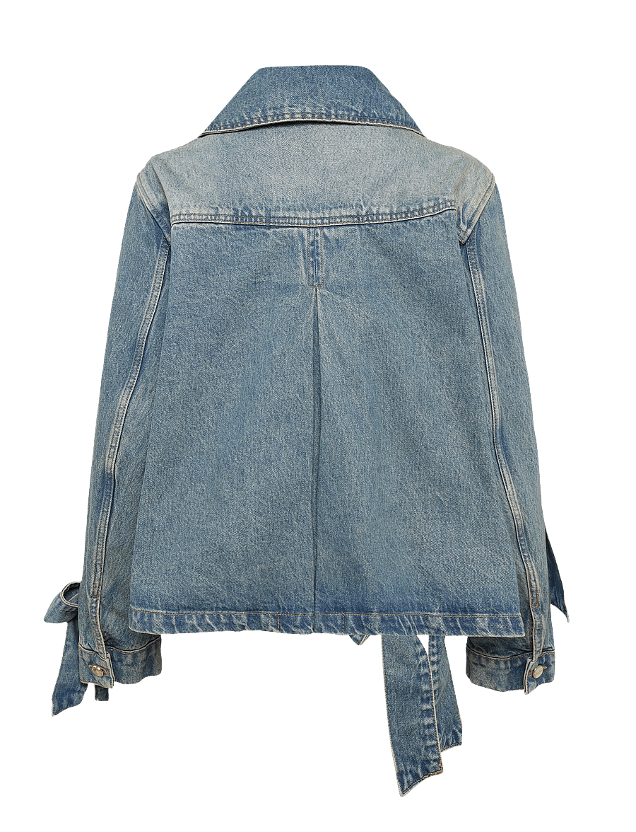 Ganni - Ganni Tint Rigid Denim Bow Jacket - vårjackor - blue - 2