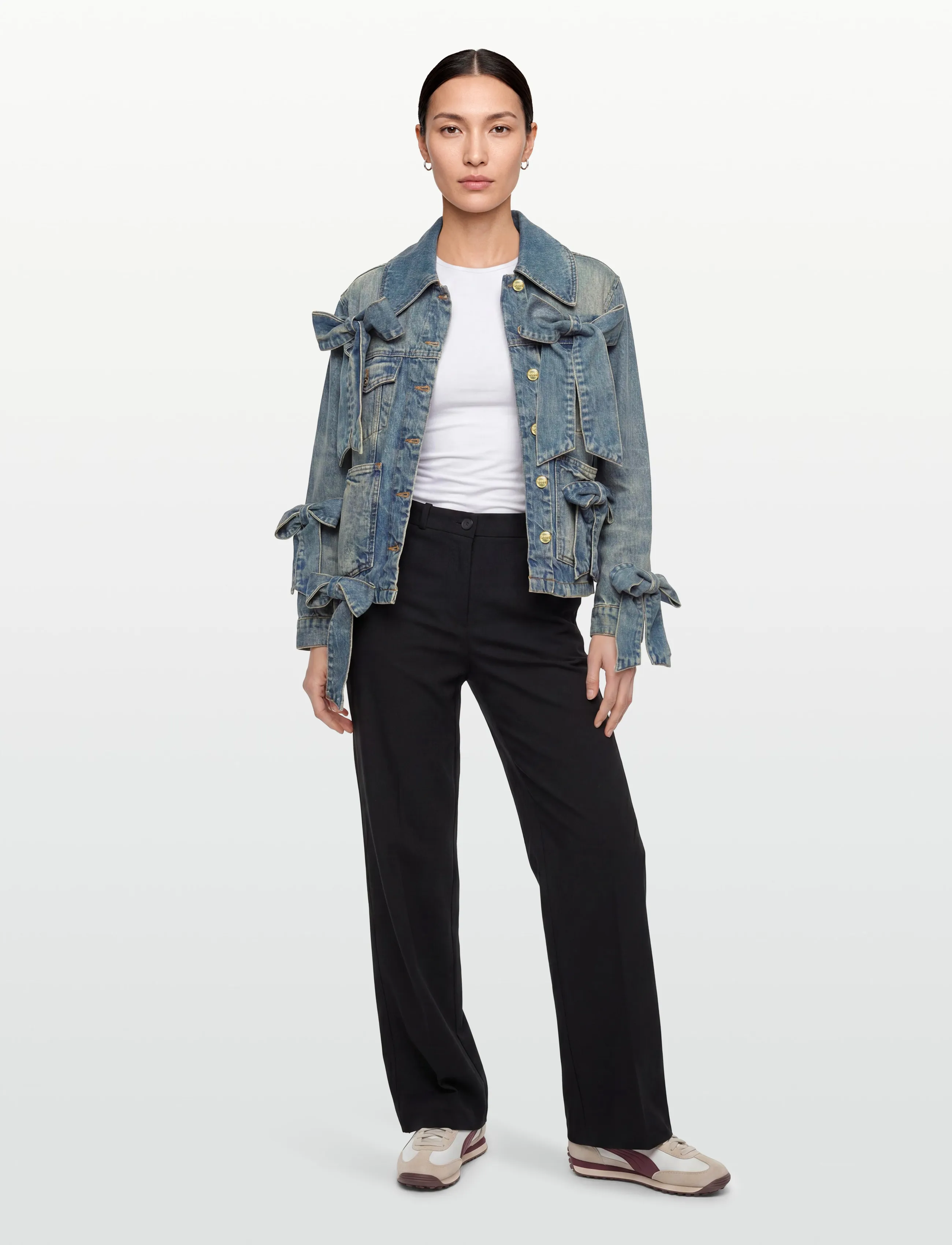 Ganni Ganni Tint Rigid Denim Bow Jacket, 38, Blue, Jakker > Denim, Dame