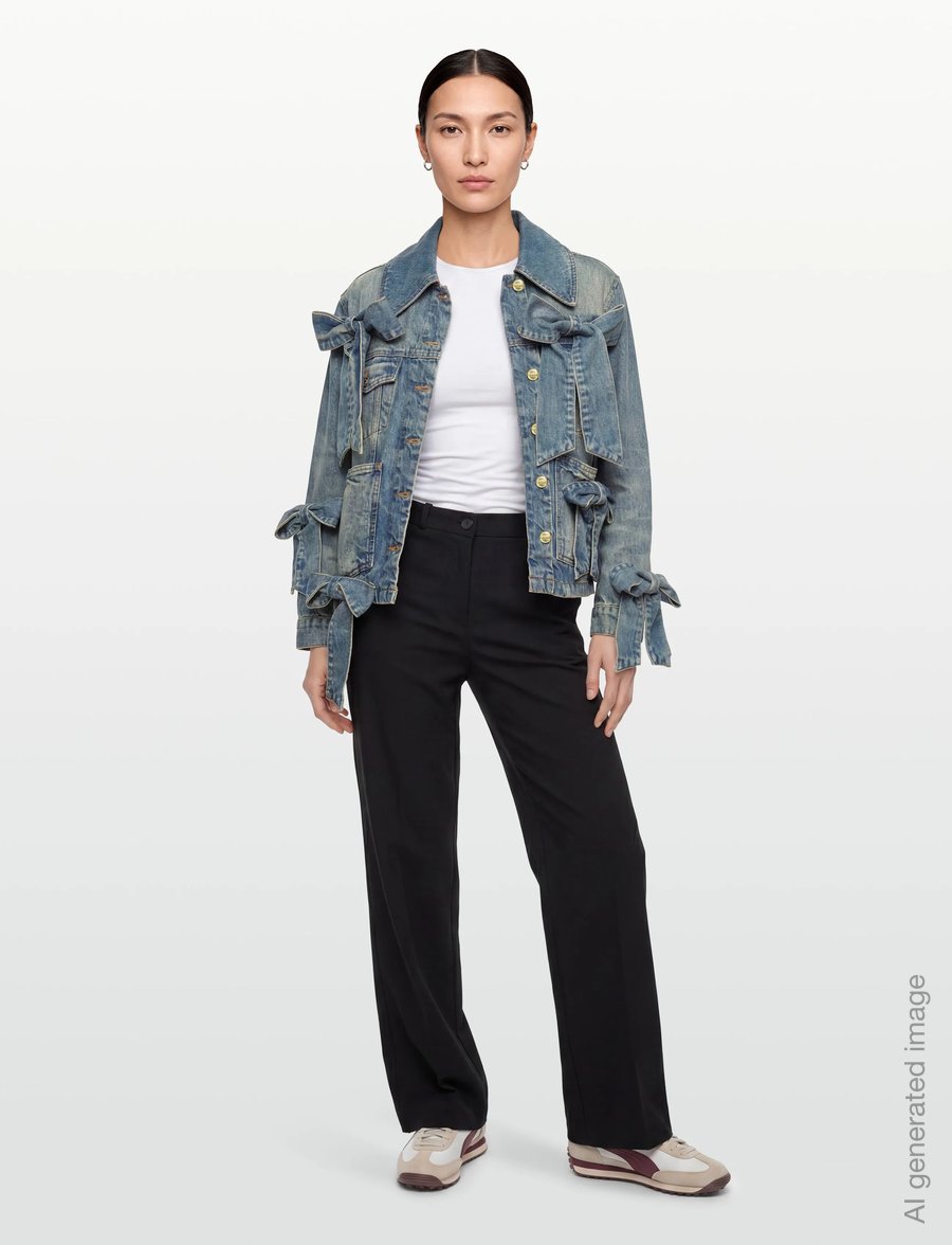 Ganni - Ganni Tint Rigid Denim Bow Jacket - vårjackor - blue - 0