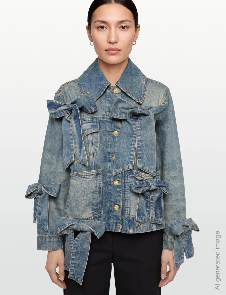 Ganni - Ganni Tint Rigid Denim Bow Jacket - vårjackor - blue - 3