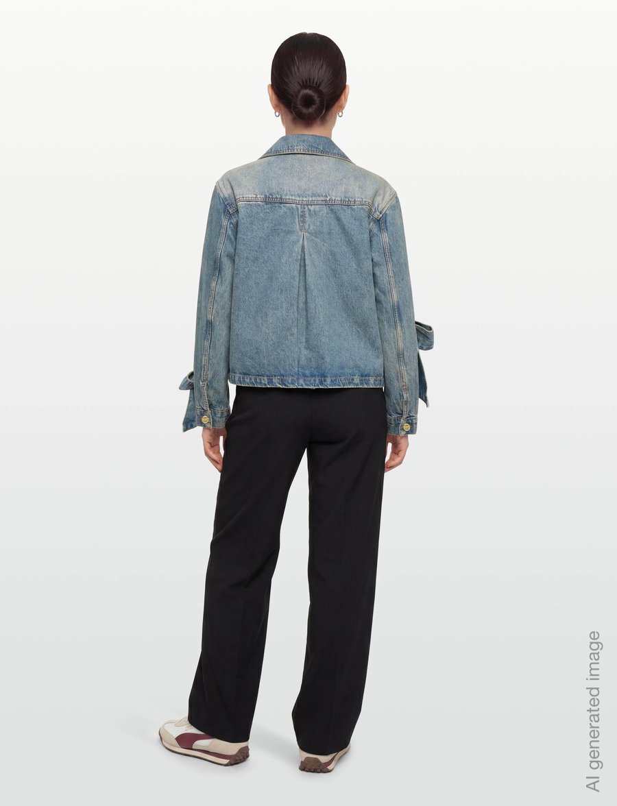 Ganni - Ganni Tint Rigid Denim Bow Jacket - vårjackor - blue - 4