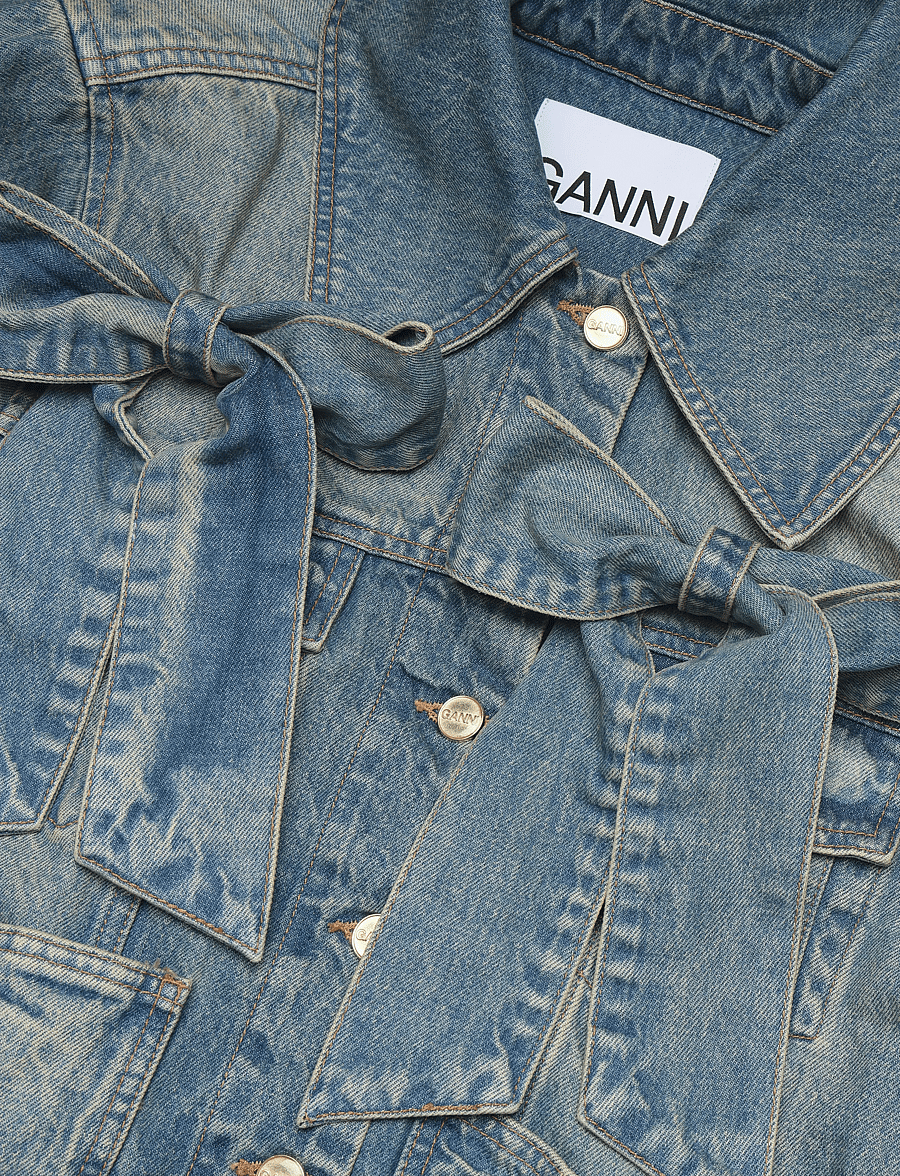 Ganni - Ganni Tint Rigid Denim Bow Jacket - vårjackor - blue - 5