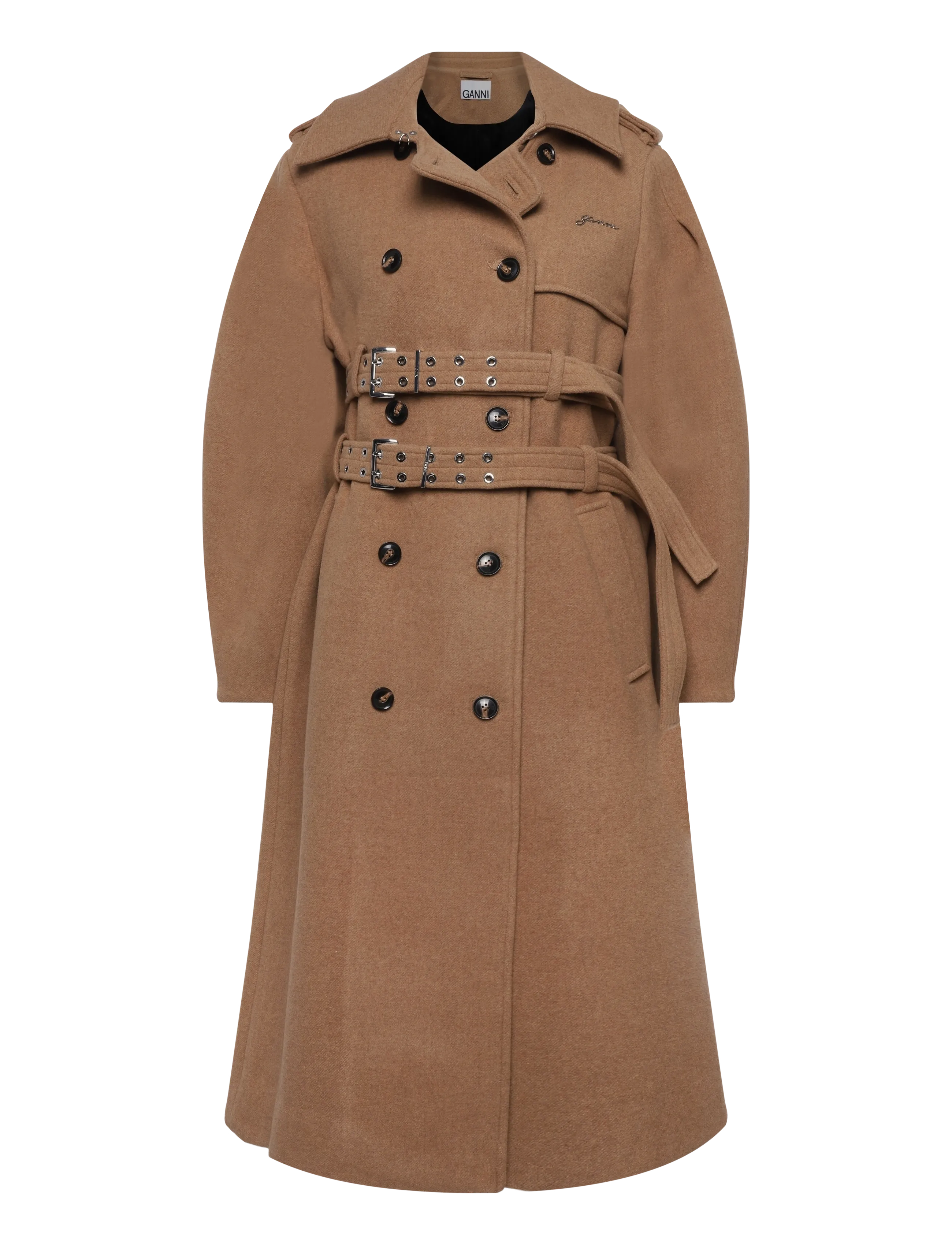 Ganni Belted Double Breasted Coat, Kvinder, Bæltet Dobbeltradet Frakke, Brun, Str: 40