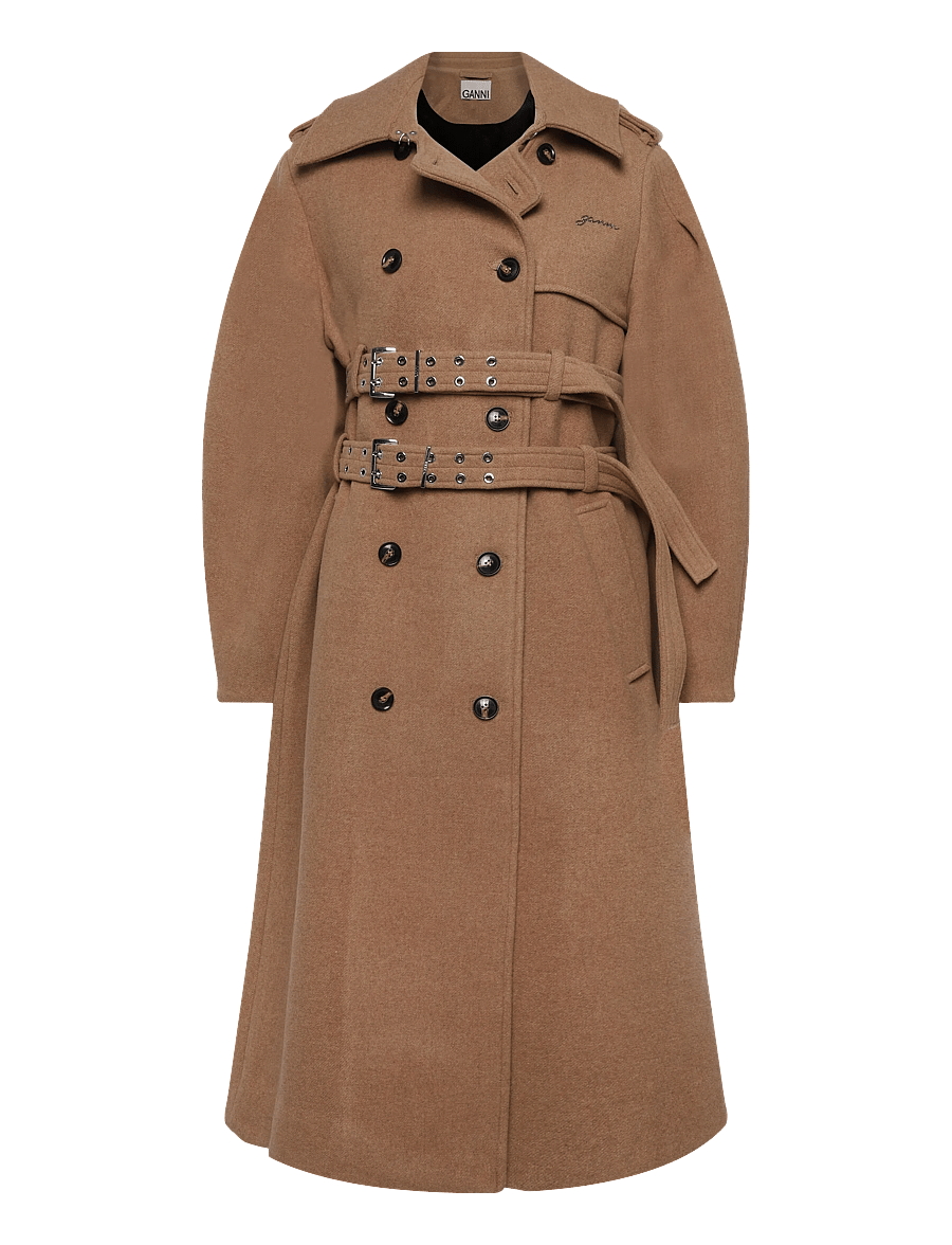 Ganni - Belted Double Breasted Coat - vinterjakker - brown - 0