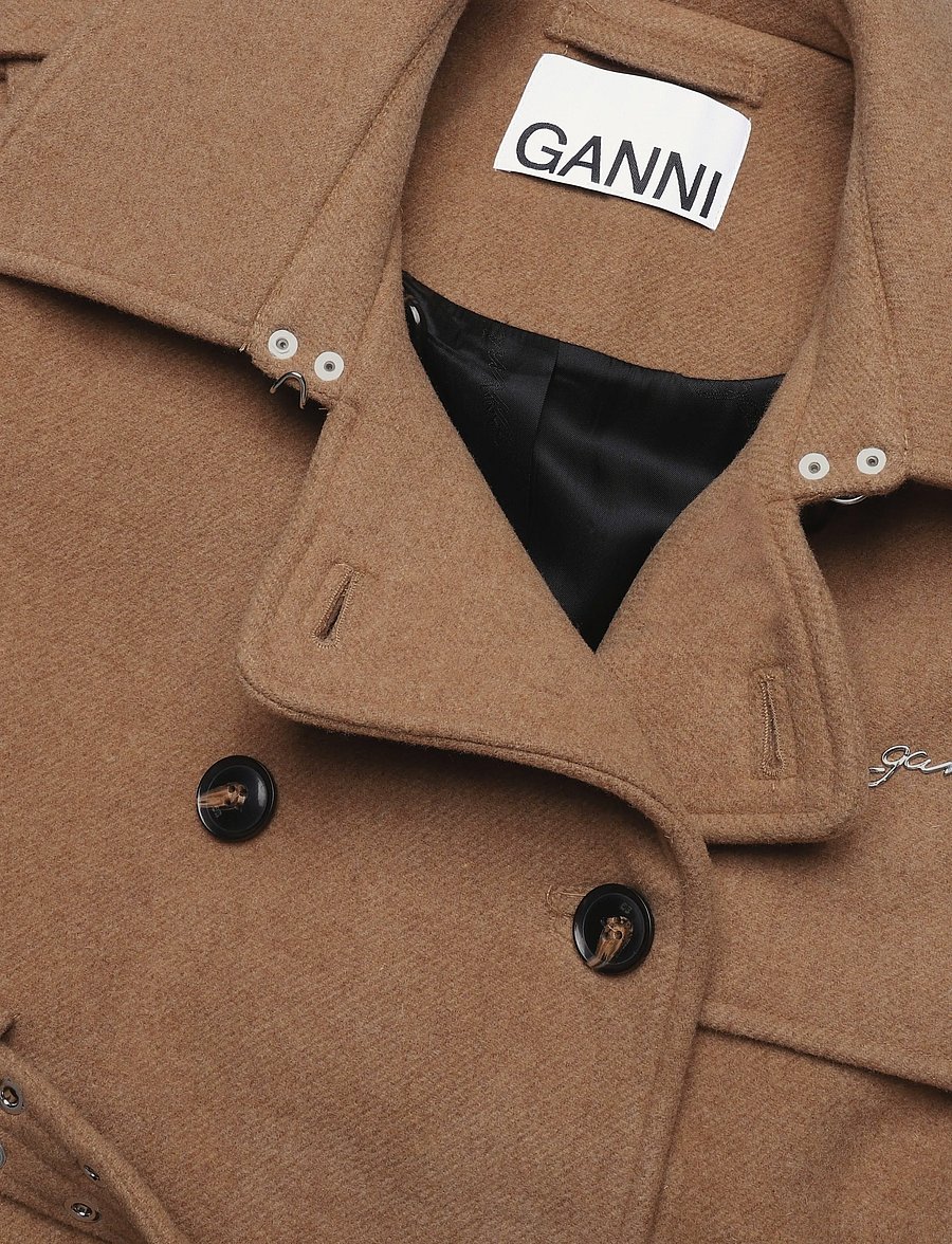 Ganni - Belted Double Breasted Coat - vinterjakker - brown - 2