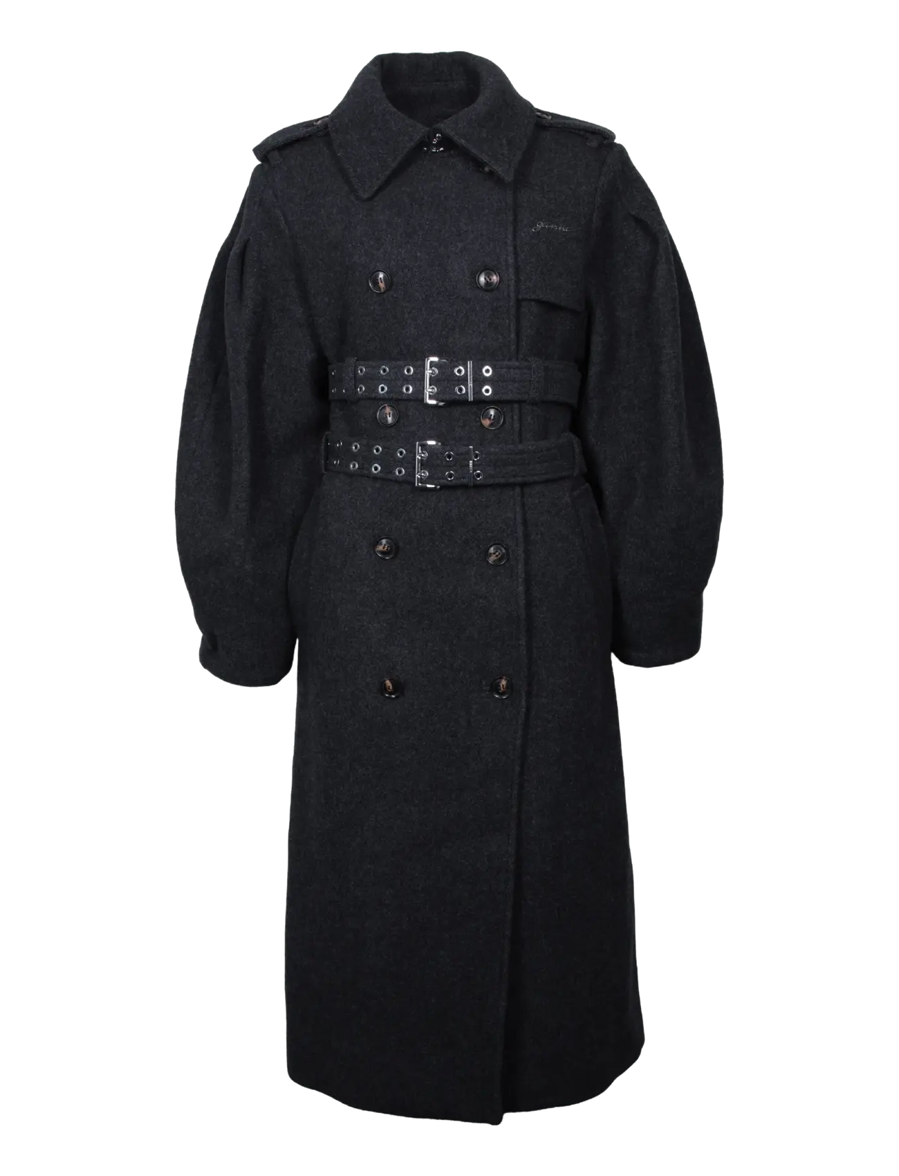Ganni Belted Double Breasted Coat, Kvinder, Bæltet Dobbeltradet Frakke, Grå, Str: 34