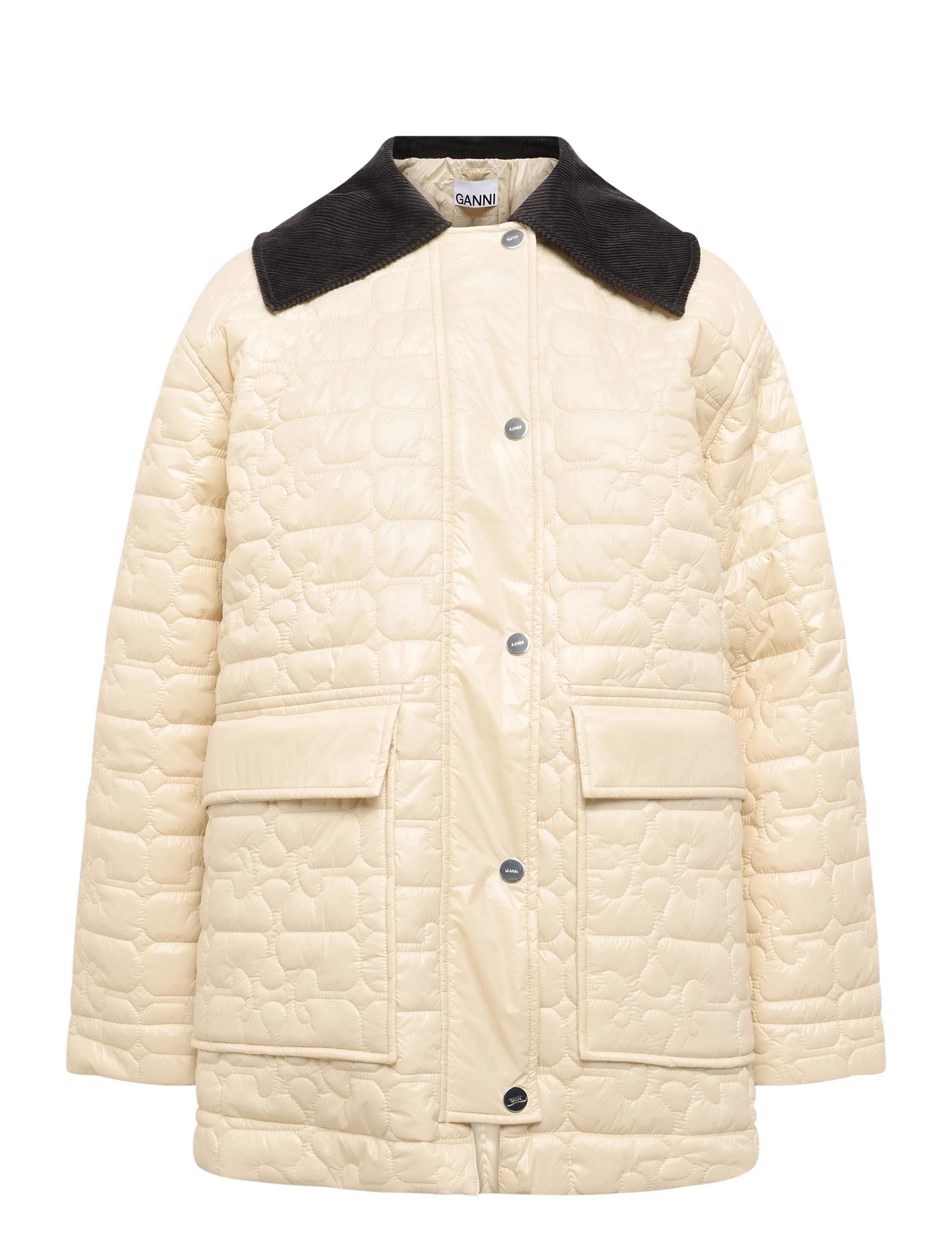 Ganni Shiny Quilt Midi Jacket - GANNI - BEIGE / beige