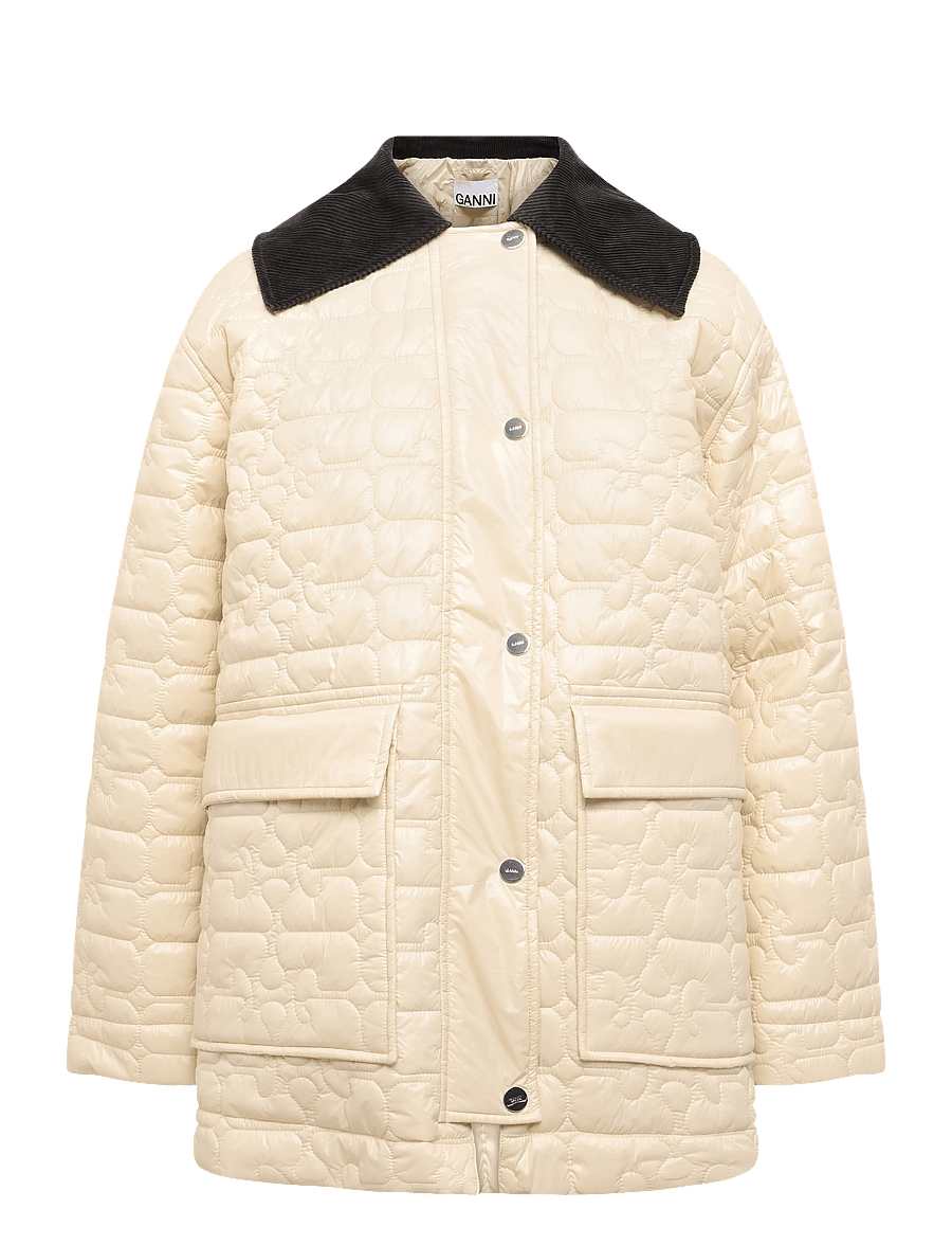 Ganni - Shiny Quilt Midi Jacket - frühlingsjacken - beige - 0