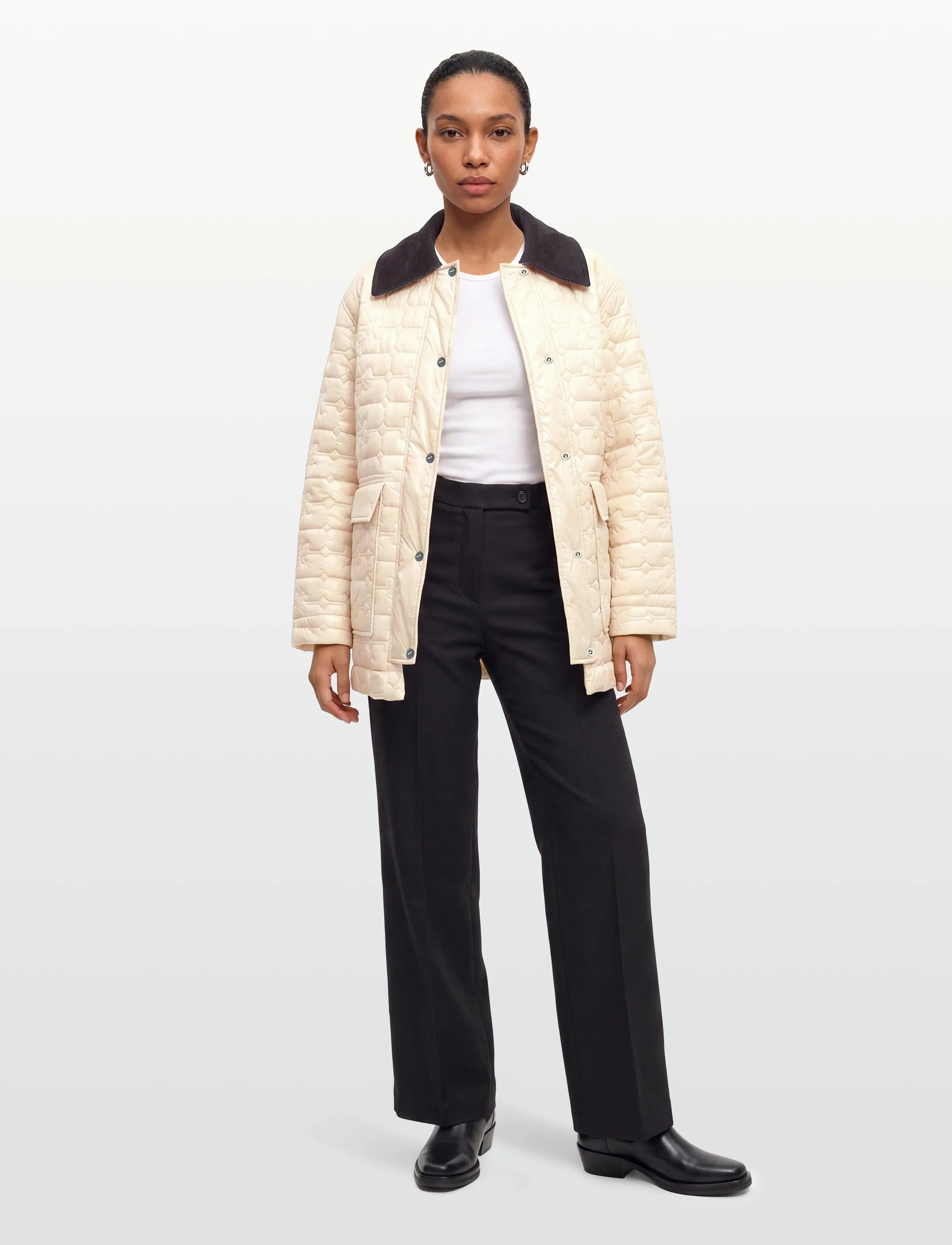 Ganni Shiny Quilt Midi Jacket, XXS/XS, Beige, Jakker > Vatteret Jakke, Dame