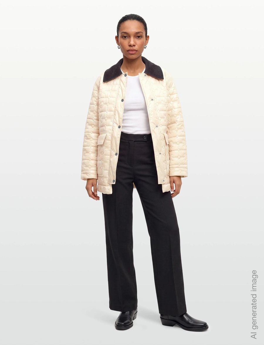 Ganni - Shiny Quilt Midi Jacket - Žieminės striukės - beige - 0