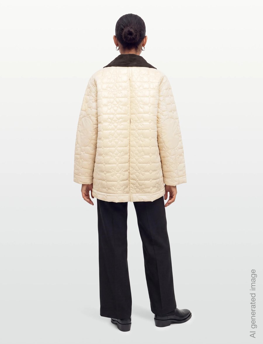 Ganni - Shiny Quilt Midi Jacket - Žieminės striukės - beige - 4