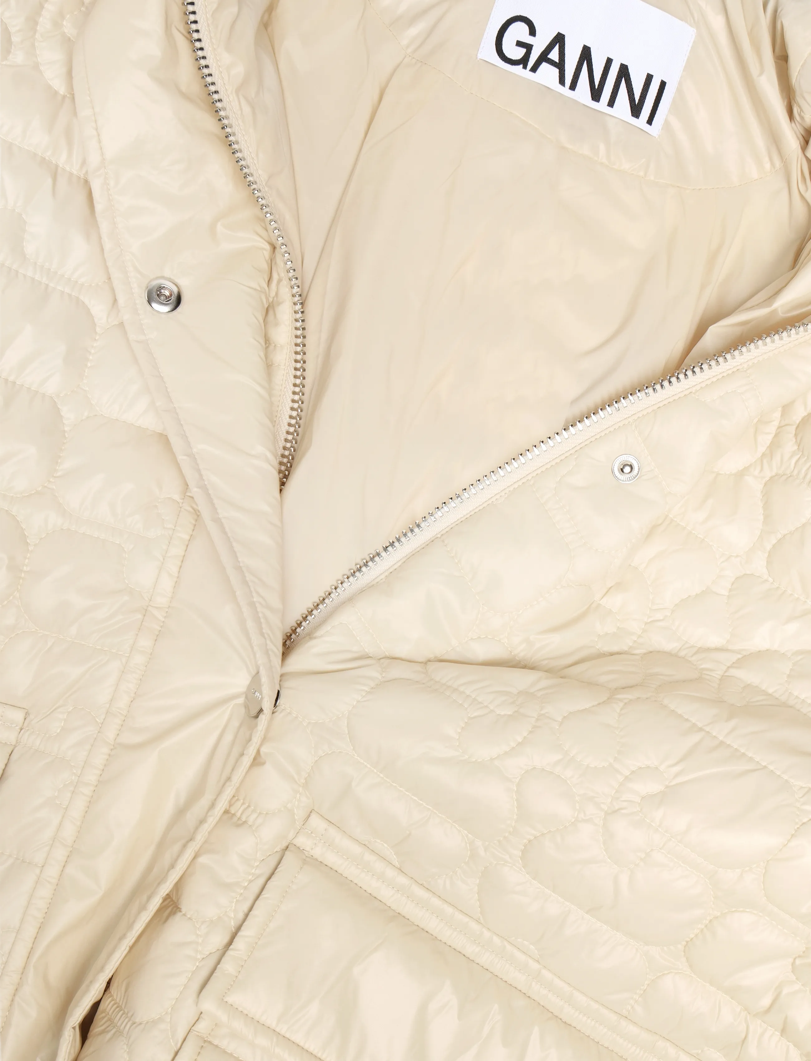 Ganni - Shiny Quilt Midi Jacket - frühlingsjacken - beige - 2
