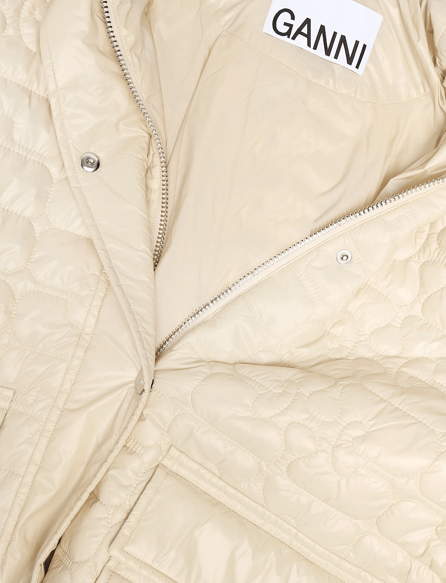 Ganni - Shiny Quilt Midi Jacket - frühlingsjacken - beige - 2