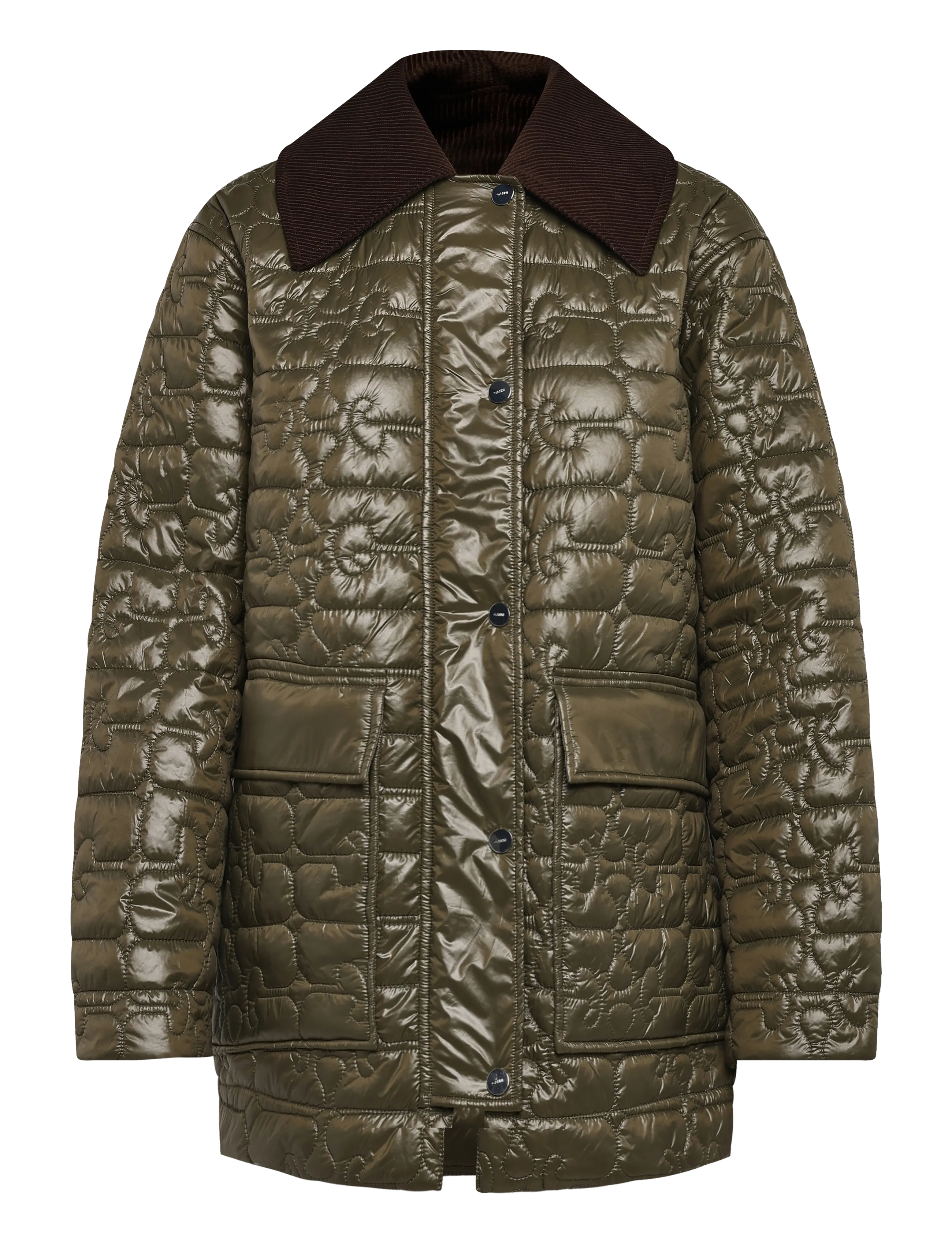 Ganni Shiny Quilt Midi Jacket - GANNI - GREEN / green
