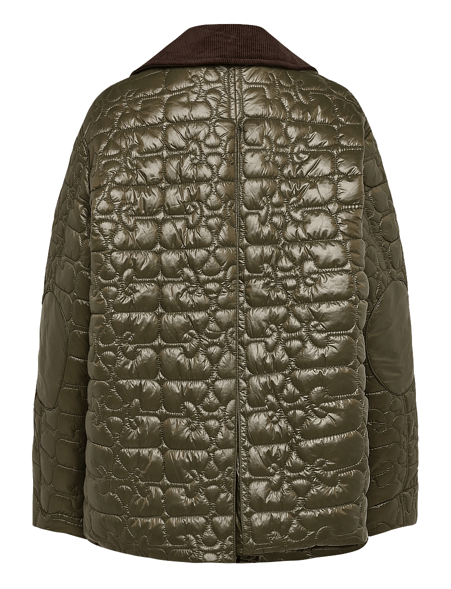 Ganni - Shiny Quilt Midi Jacket - frühlingsjacken - green - 1