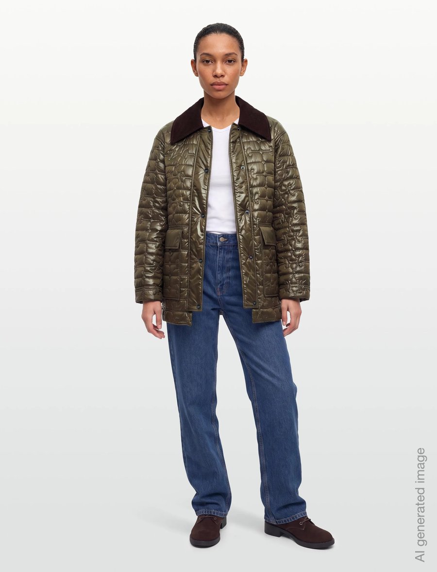 Ganni - Shiny Quilt Midi Jacket - winterjacken - green - 0