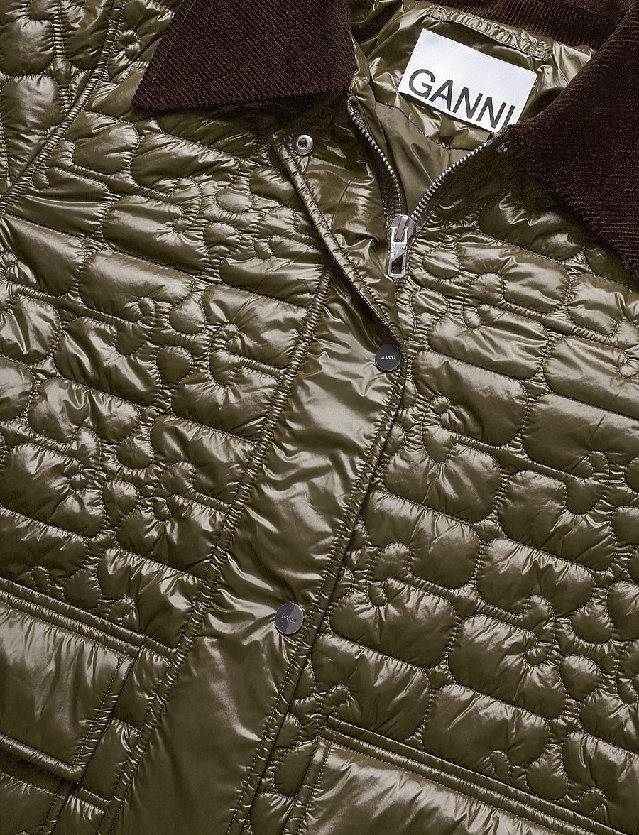 Ganni - Shiny Quilt Midi Jacket - frühlingsjacken - green - 2