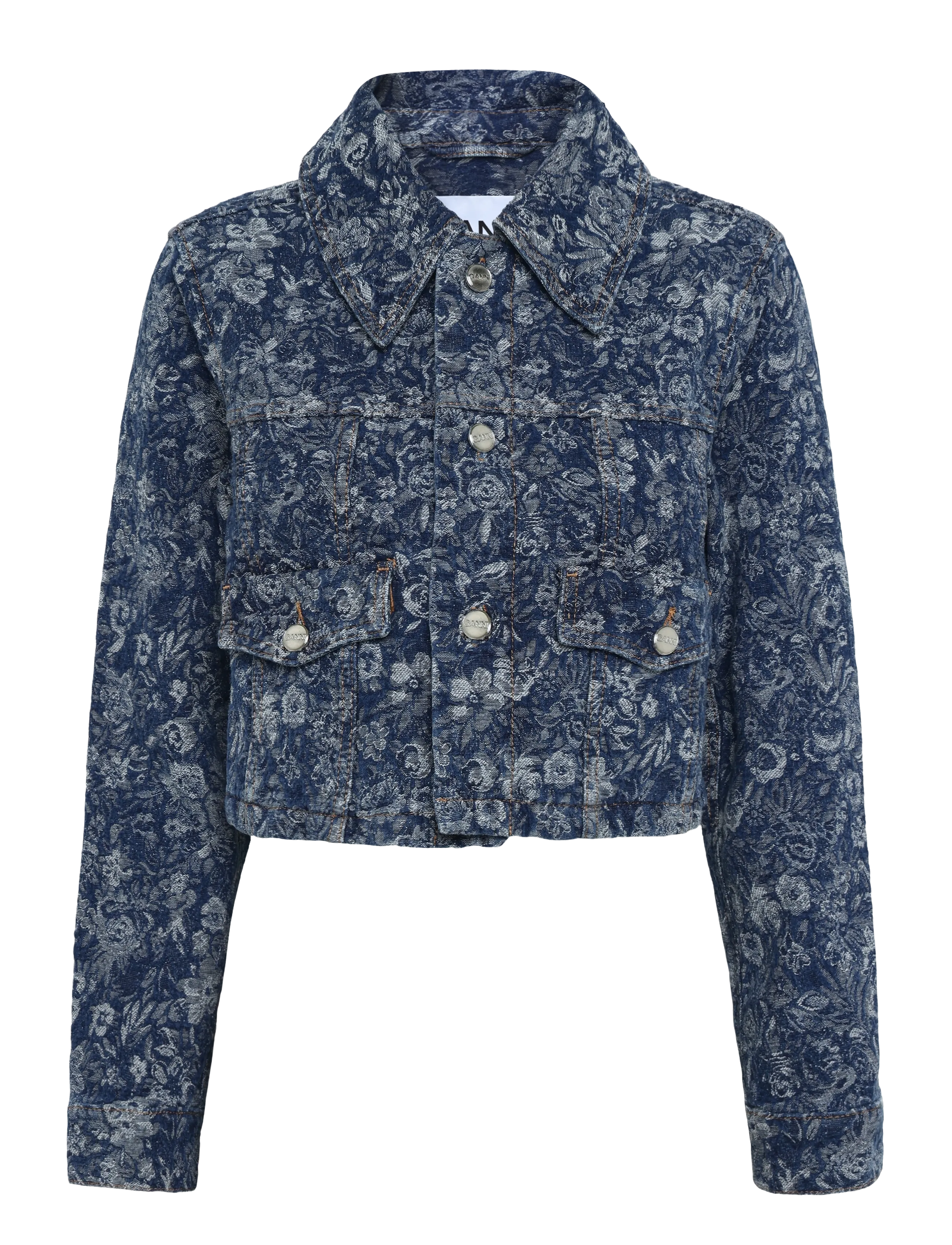 Ganni Floral Pattern Cropped Denim Jacket - Denim - BLUE / blue