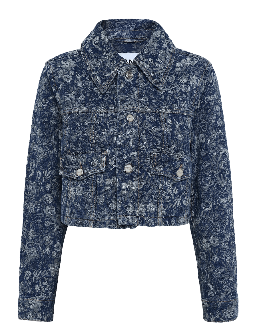 Ganni - Floral Pattern Cropped Denim Jacket - kevadjoped - blue - 0