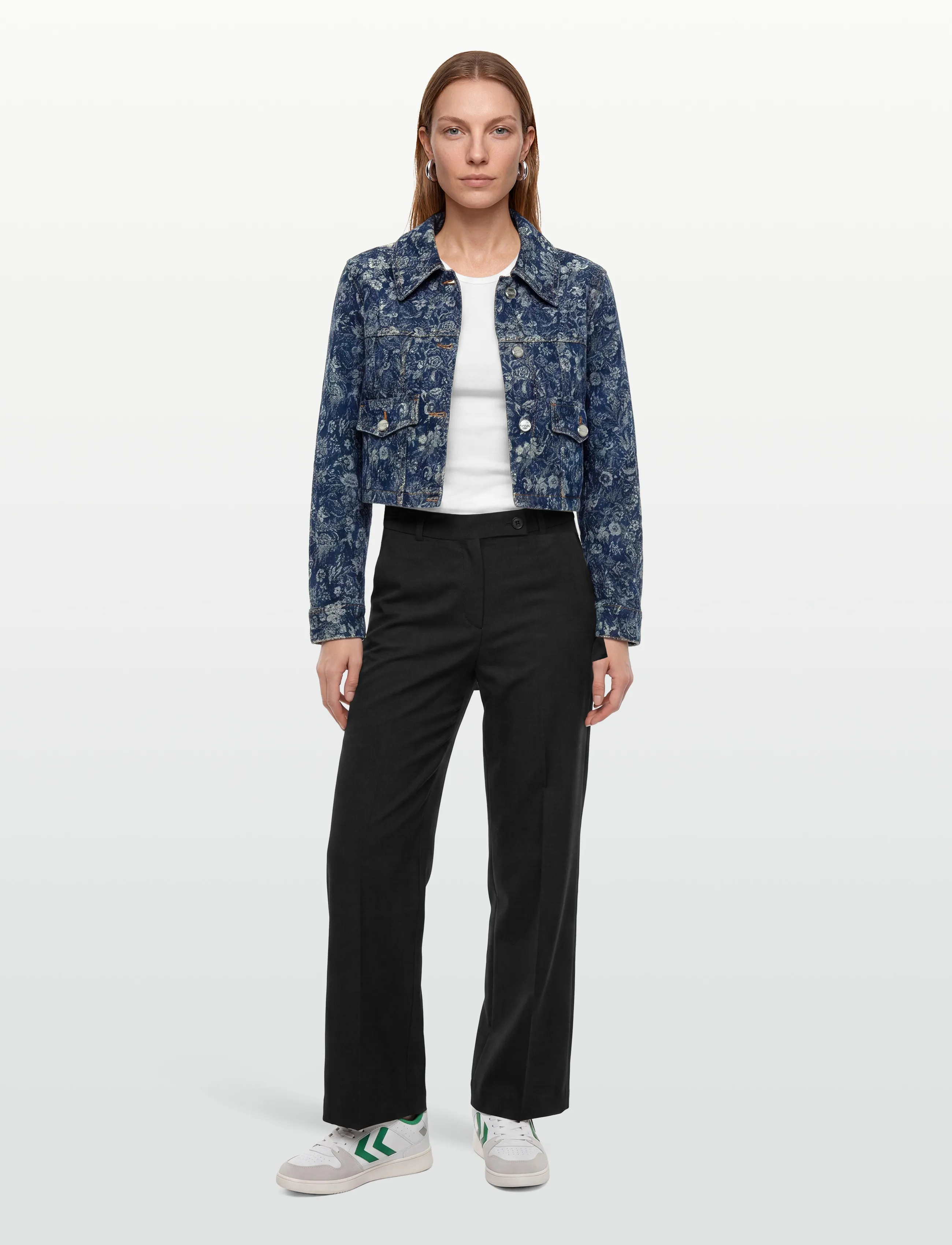 Ganni Floral Pattern Cropped Denim Jacket, 42, Jackets, Blau - Denim, Frauen