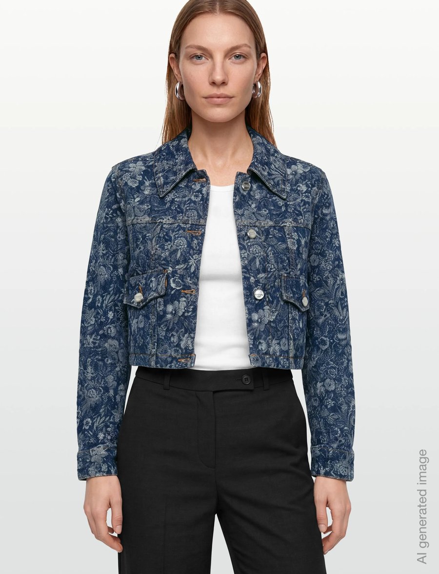 Ganni - Floral Pattern Cropped Denim Jacket - frühlingsjacken - blue - 3