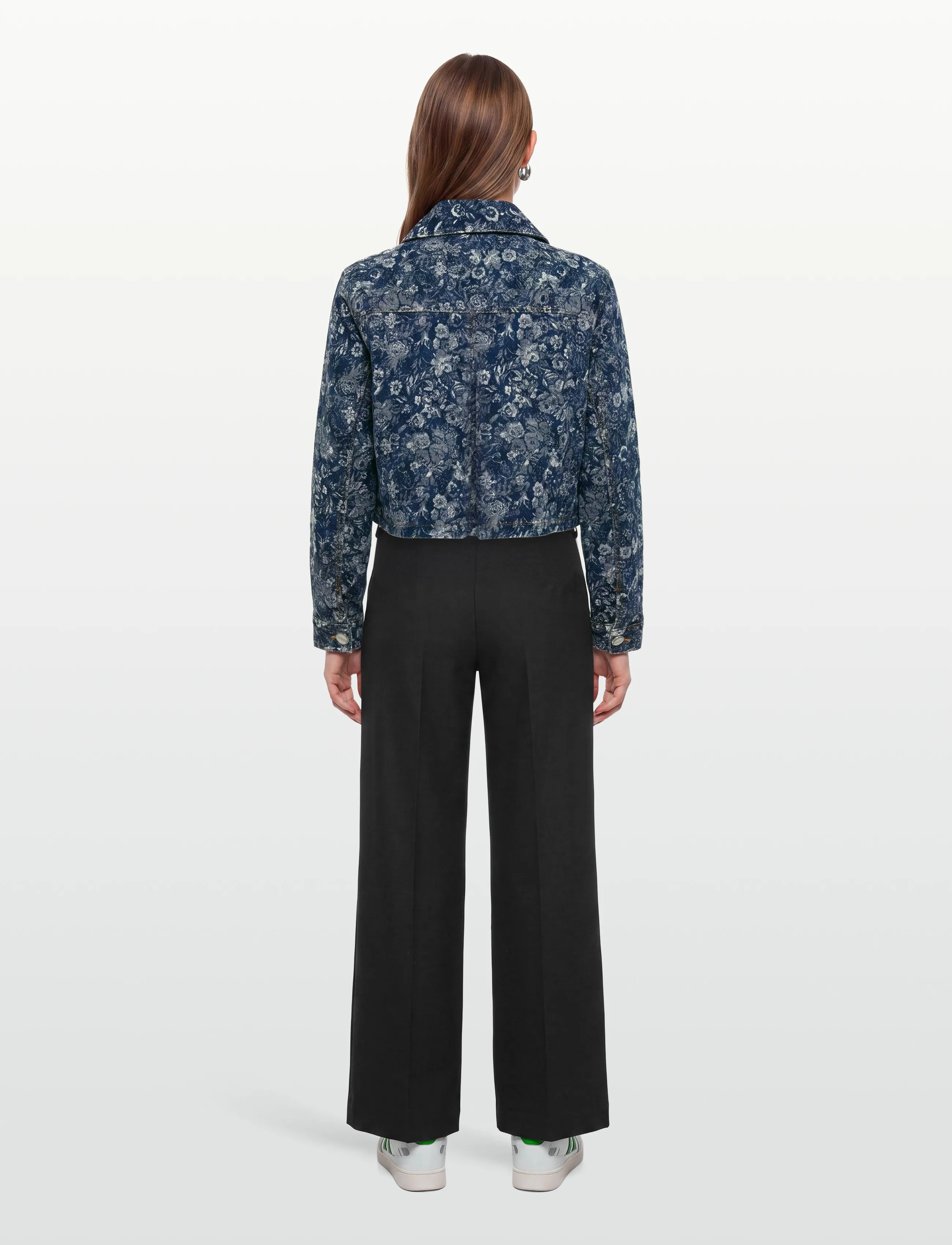 Ganni - Floral Pattern Cropped Denim Jacket - frühlingsjacken - blue - 4