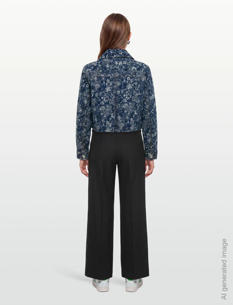 Ganni - Floral Pattern Cropped Denim Jacket - frühlingsjacken - blue - 4