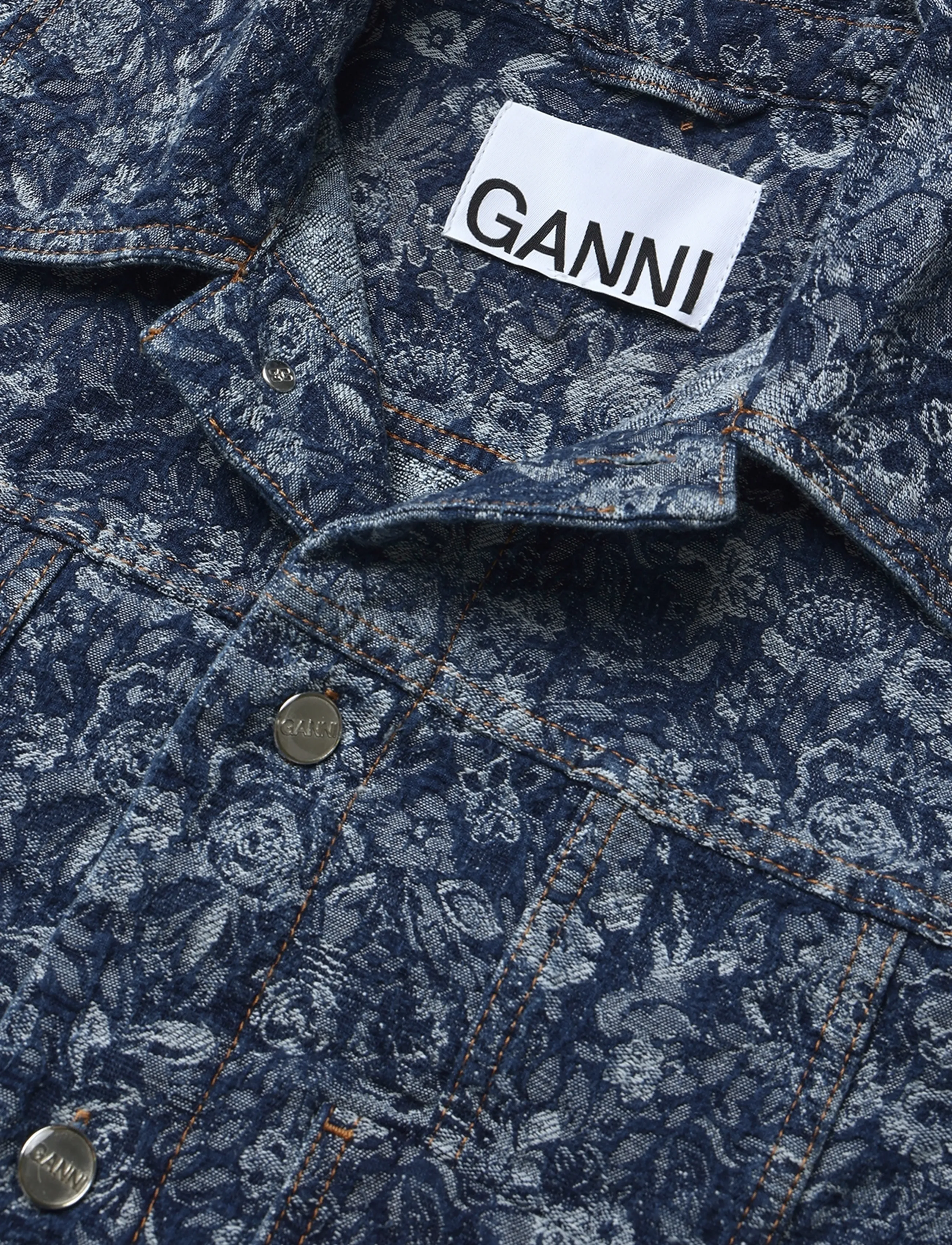 Ganni - Floral Pattern Cropped Denim Jacket - blue - 2