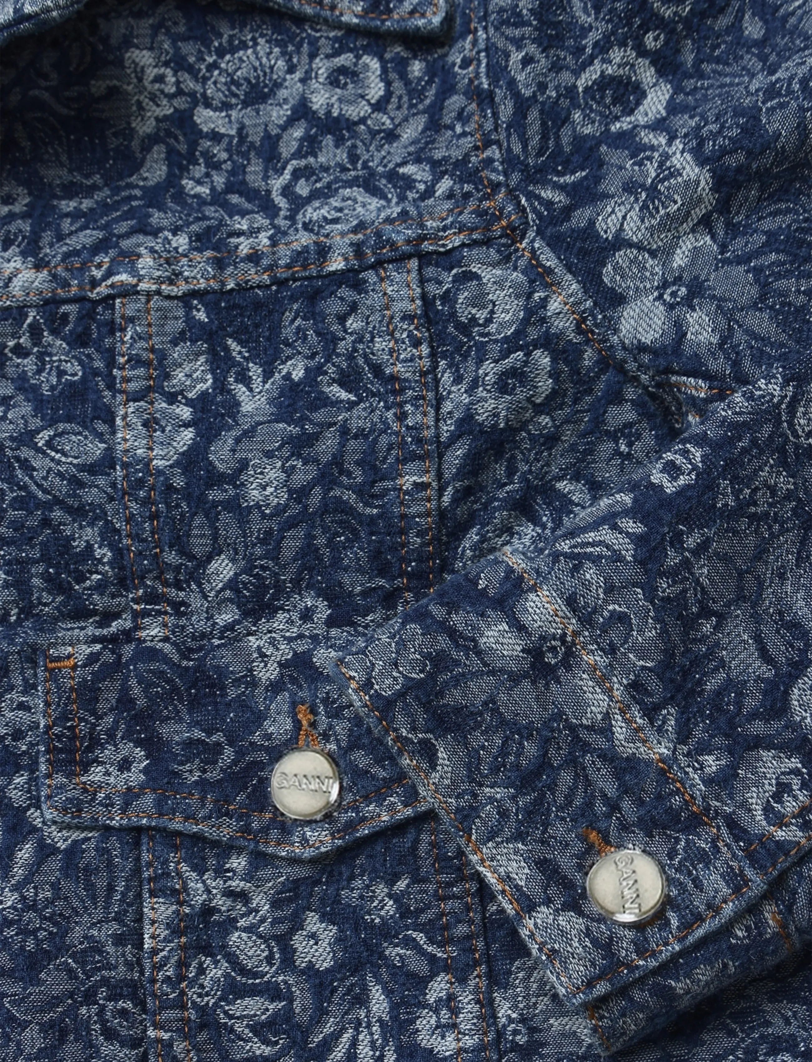 Ganni - Floral Pattern Cropped Denim Jacket - blue - 3