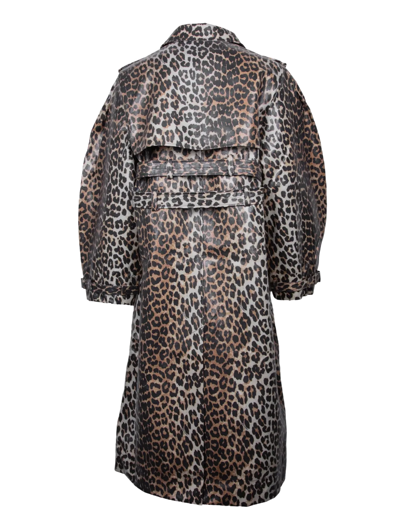 Ganni - Leopard Laminated Cotton Trench Coat - trench coats - multicolored - 1
