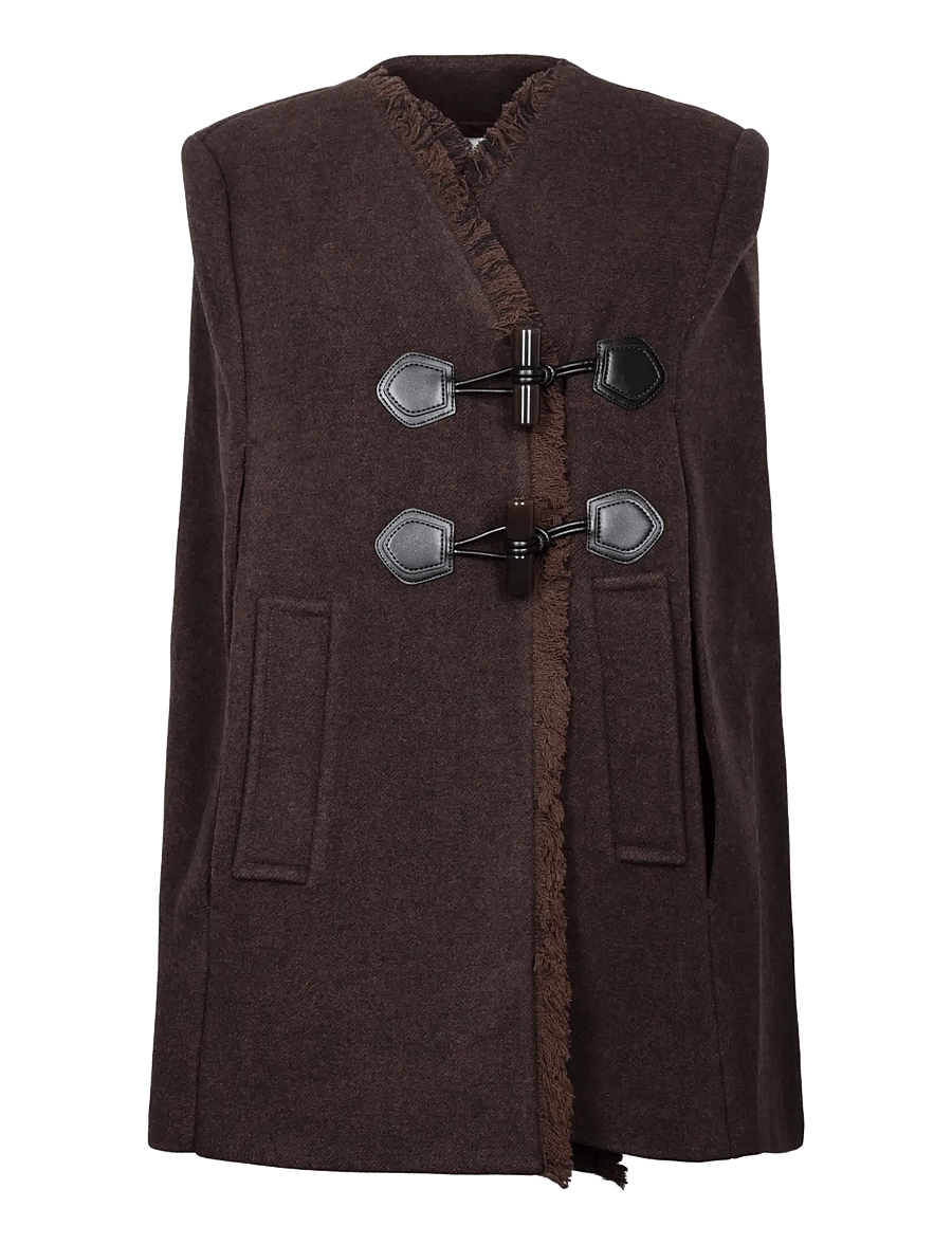 Ganni - Cape in Brown Wool - winterjacken - brown - 0