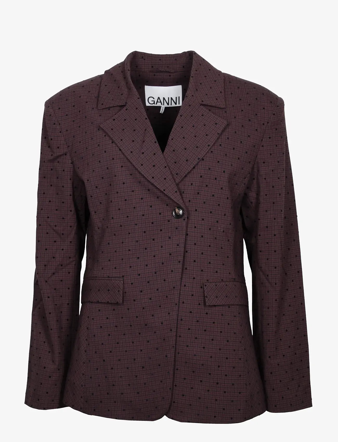 Ganni - Flock Check Suiting Blazer - enkeltradede blazere - brown - 0