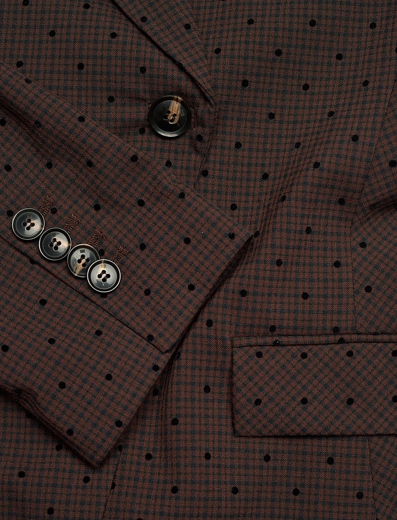Ganni - Flock Check Suiting Blazer - enkeltradede blazere - brown - 3