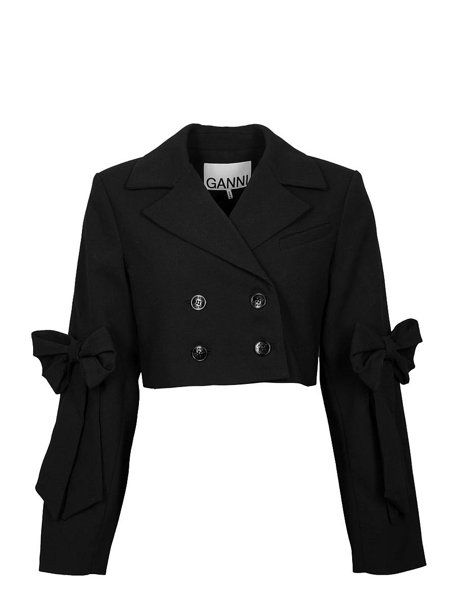 Ganni - Bonded Crepe Cropped Blazer - cropped blazers - black - 0