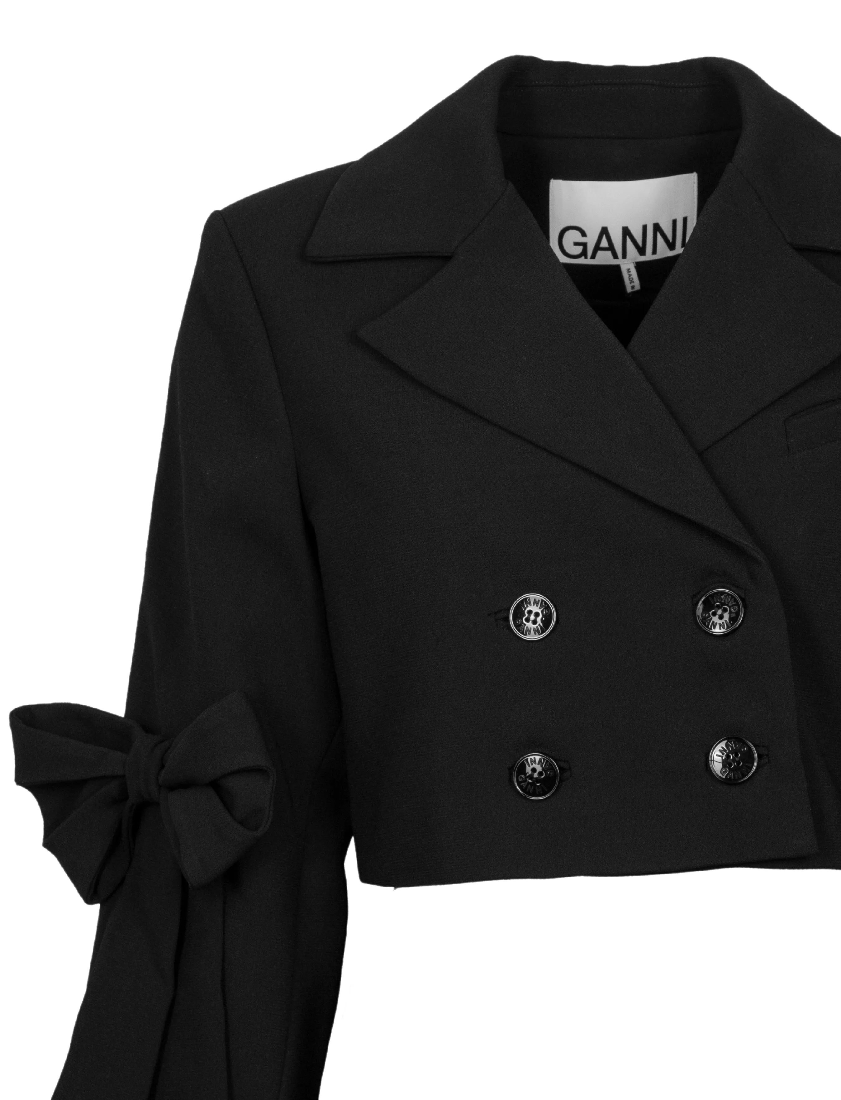 Ganni - Bonded Crepe Cropped Blazer - black - 2