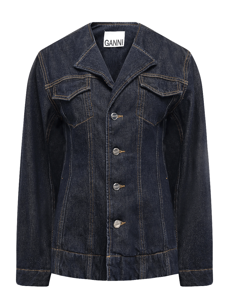 Ganni - Dark Rinse Denim Blazer - einreihige blazer - blue - 0