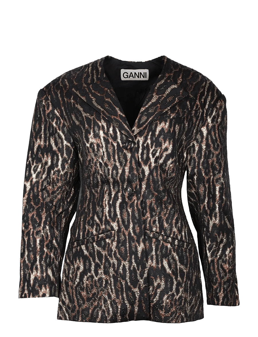 Ganni - Animal Print Blazer - einreihige blazer - brown - 0