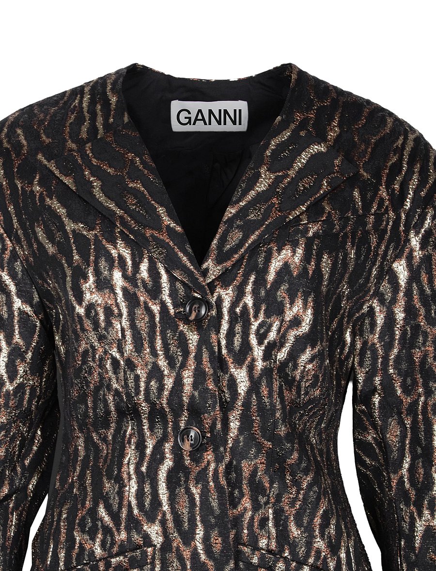 Ganni - Animal Print Blazer - einreihige blazer - brown - 2