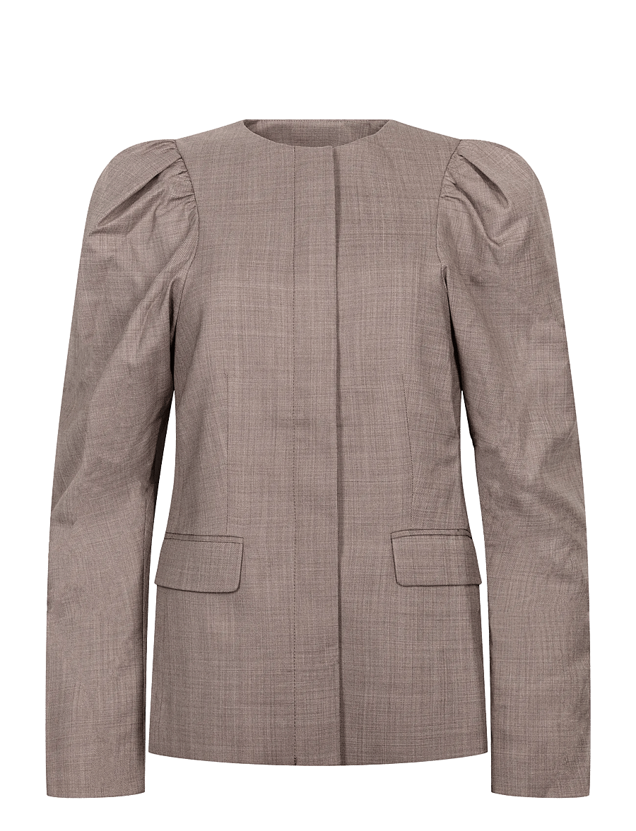Ganni - Draped-Shoulder Checked Blazer - einreihige blazer - brown - 0